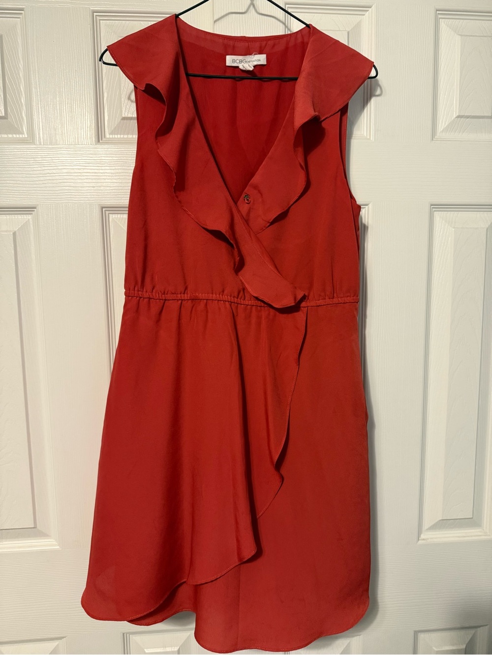 BCBGeneration brick red color Sleeveless Ruffle Wrap Dress